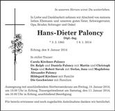 Traueranzeige Hans-Dieter Paloncy