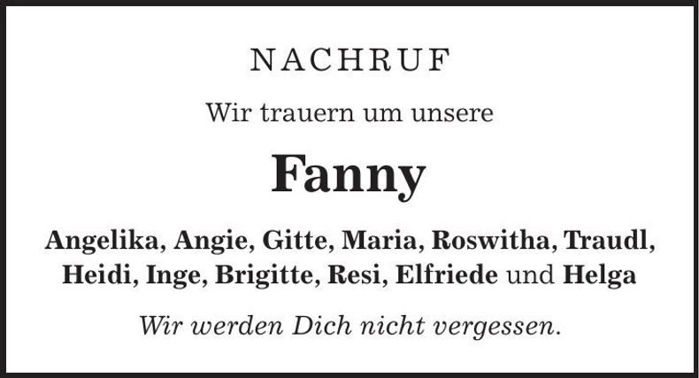 Traueranzeige Franziska Kagerer