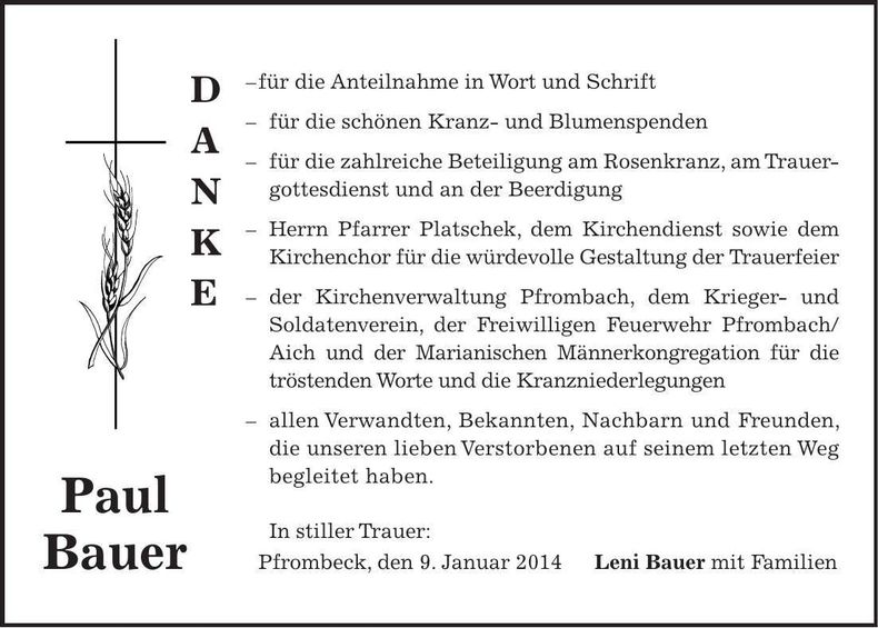 Traueranzeige Paul Bauer