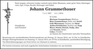 Traueranzeige Johann Grammetbauer