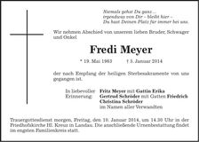 Traueranzeige Fredi Meyer