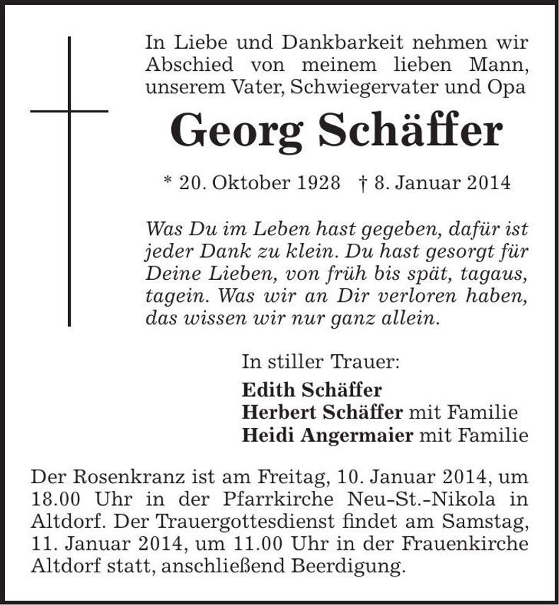 Traueranzeige Georg Schäffer