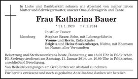 Traueranzeige Katharina Bauer