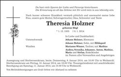 Traueranzeige Theresia Holzner