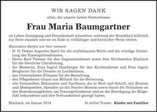 Traueranzeige Maria Baumgartner