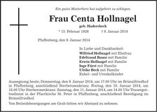 Traueranzeige Centa Hollnagel