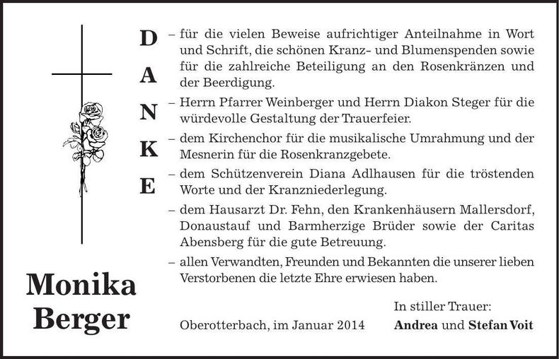 Traueranzeige Monika Berger
