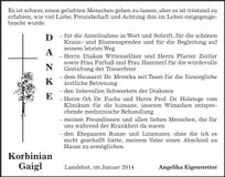 Traueranzeige Korbinian Gaigl
