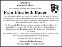 Traueranzeige Elisabeth Bauer