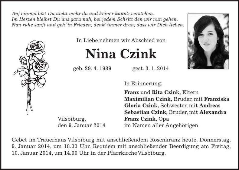 Traueranzeige Nina Czink