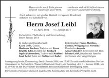 Traueranzeige Josef Leibl