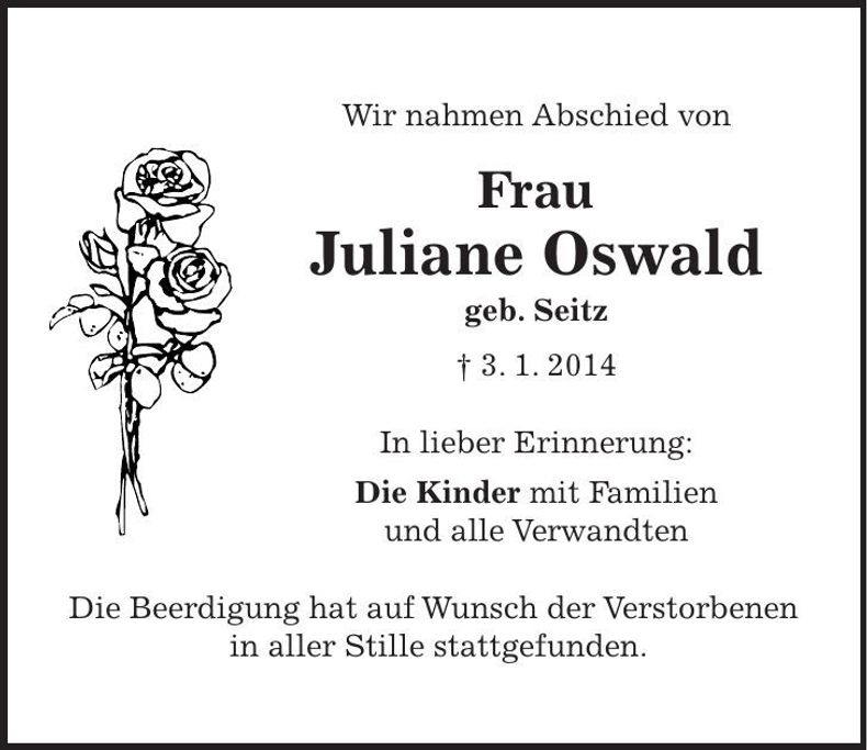 Traueranzeige Juliane Oswald