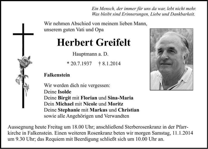 Traueranzeige Herbert Greifelt