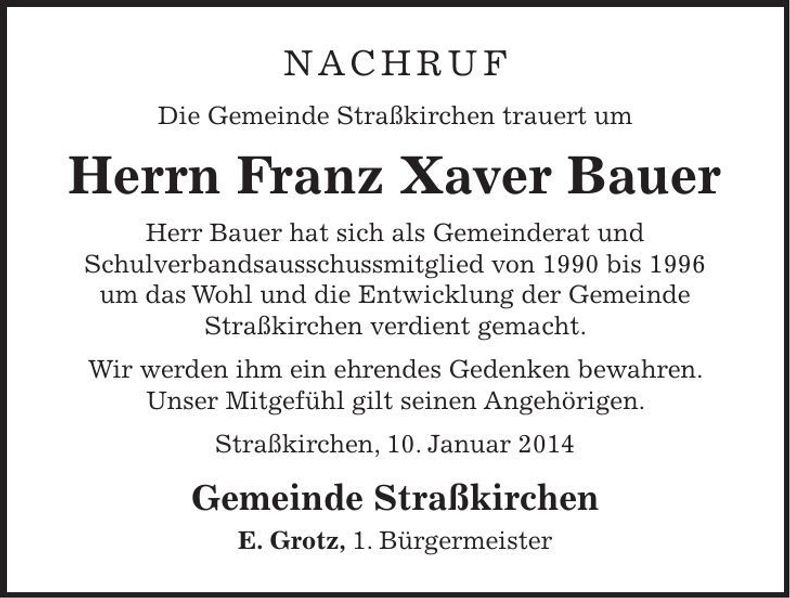 Traueranzeige Franz Xaver Bauer
