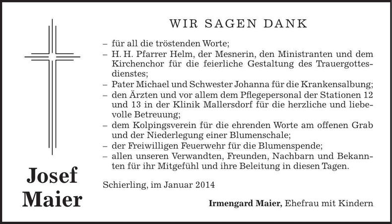Traueranzeige Josef Maier
