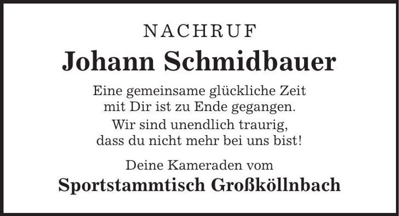 Traueranzeige Johann Schmidbauer