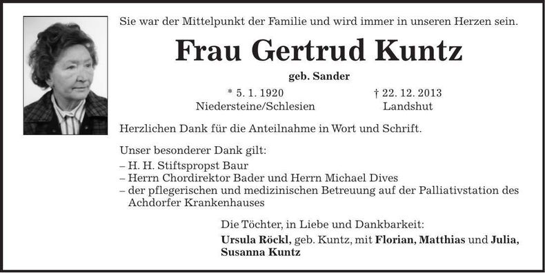 Traueranzeige Gertrud Kuntz