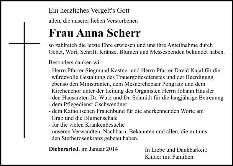 Traueranzeige Anna Scherr