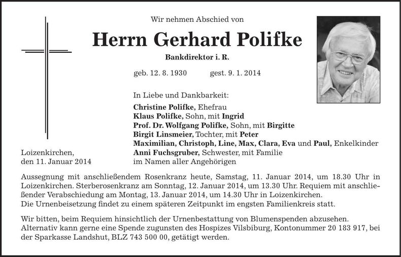 Traueranzeige Gerhard Polifke