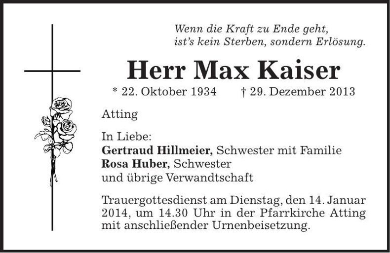Traueranzeige Max Kaiser