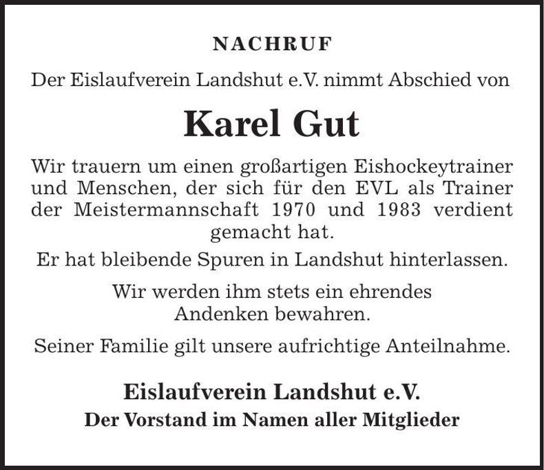 Traueranzeige Karel Gut