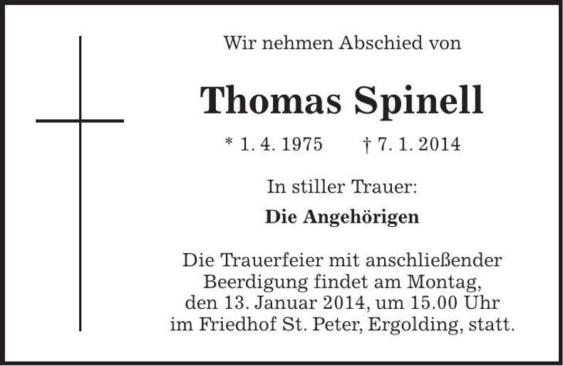 Traueranzeige Thomas Spinell