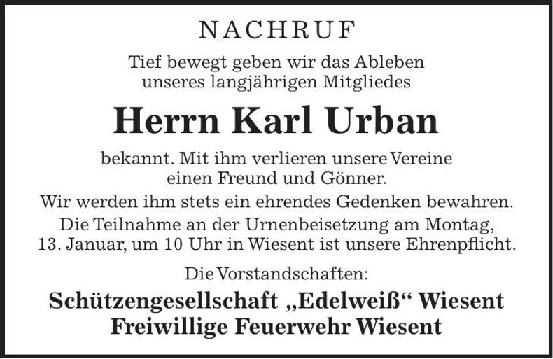 Traueranzeige Karl Urban