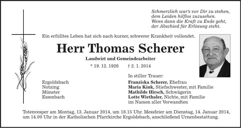 Traueranzeige Thomas Scherer