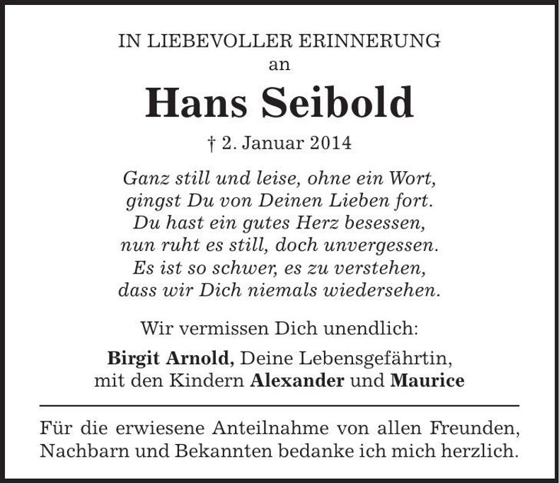 Traueranzeige Hans Seibold
