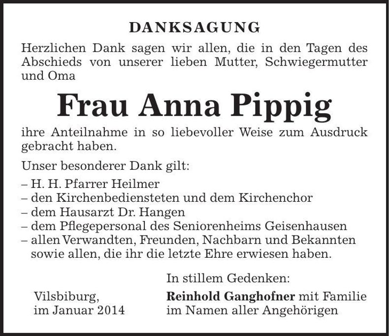 Traueranzeige Anna Pippig