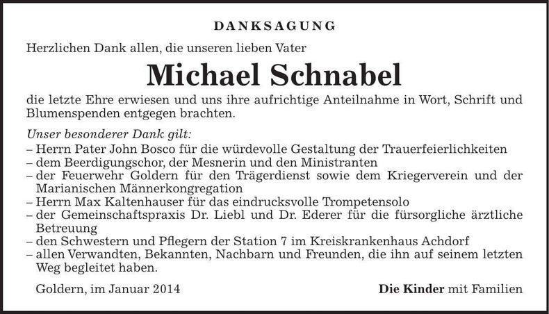 Traueranzeige Michael Schnabel