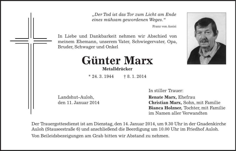 Traueranzeige Günter Marx
