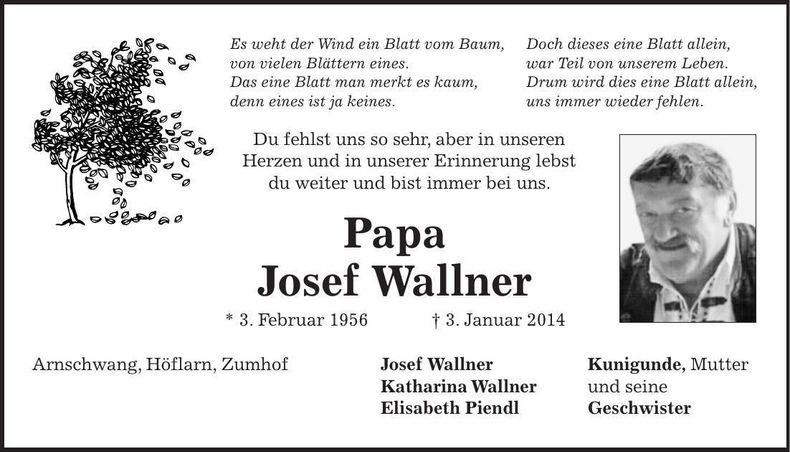 Traueranzeige Josef Wallner
