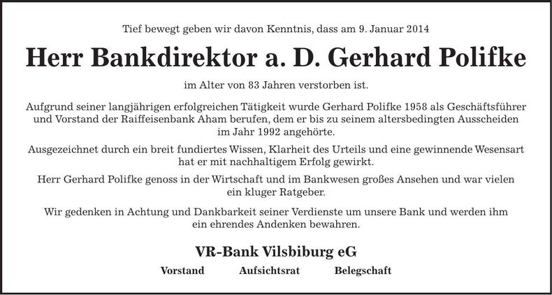 Traueranzeige Gerhard Polifke