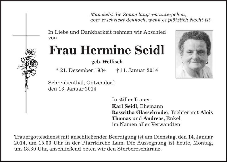 Traueranzeige Hermine Seidl