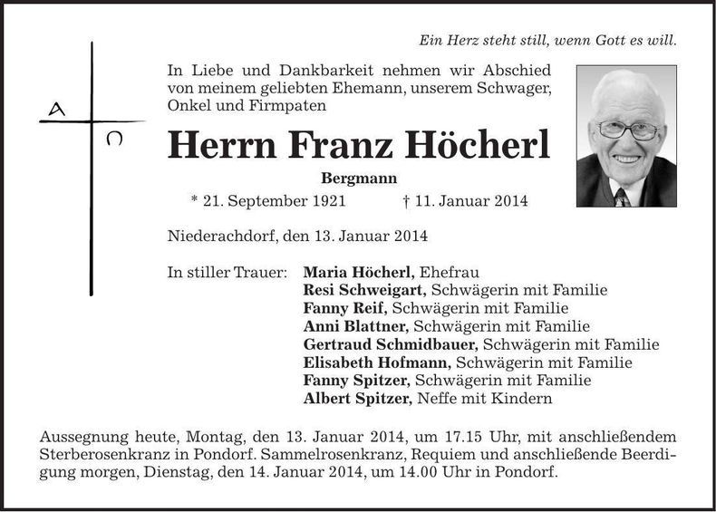 Traueranzeige Franz Höcherl