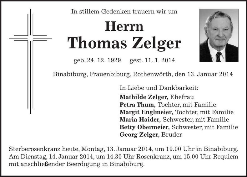 Traueranzeige Thomas Zelger