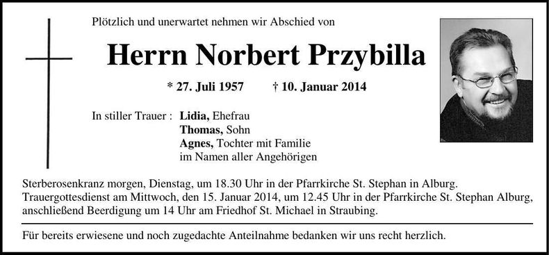 Traueranzeige Norbert Przybilla