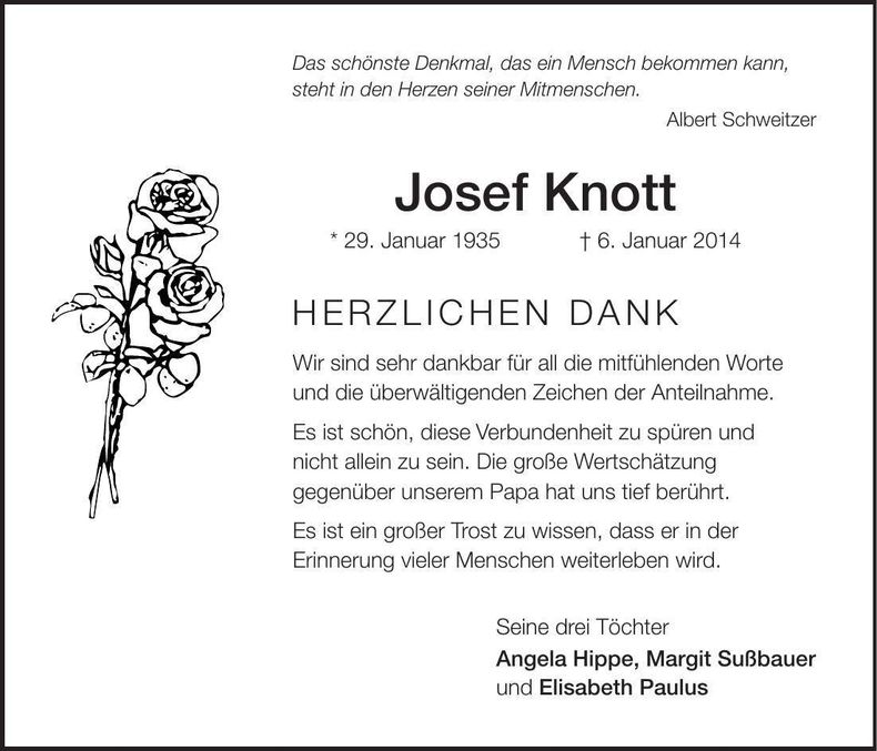 Traueranzeige Josef Knott