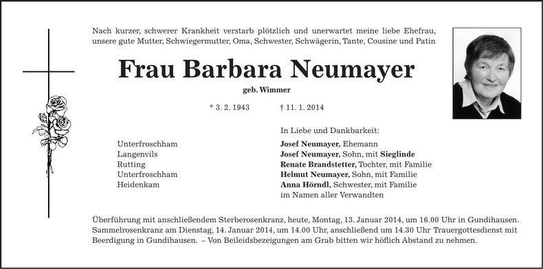 Traueranzeige Barbara Neumayer