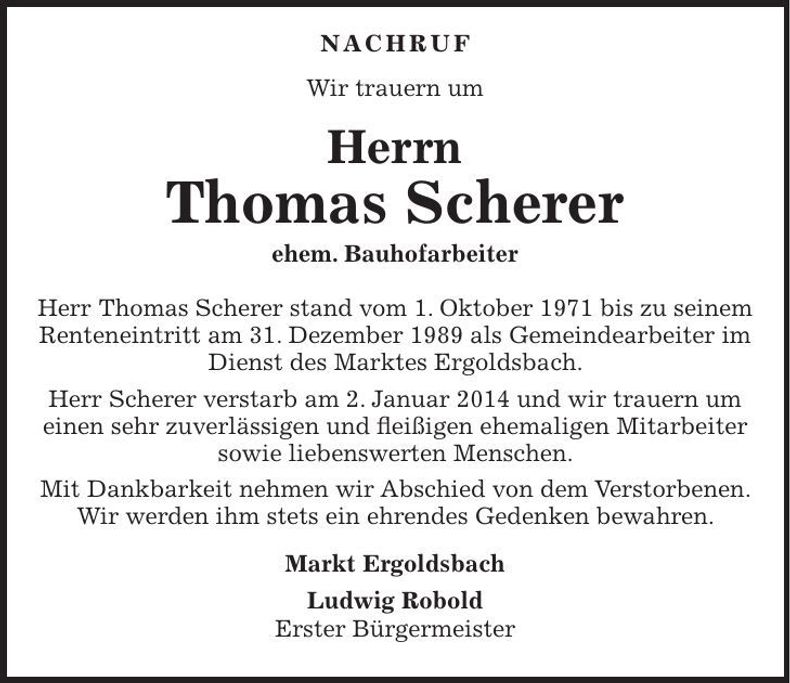 Traueranzeige Thomas Scherer