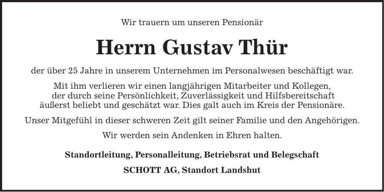 Traueranzeige Gustav Thür