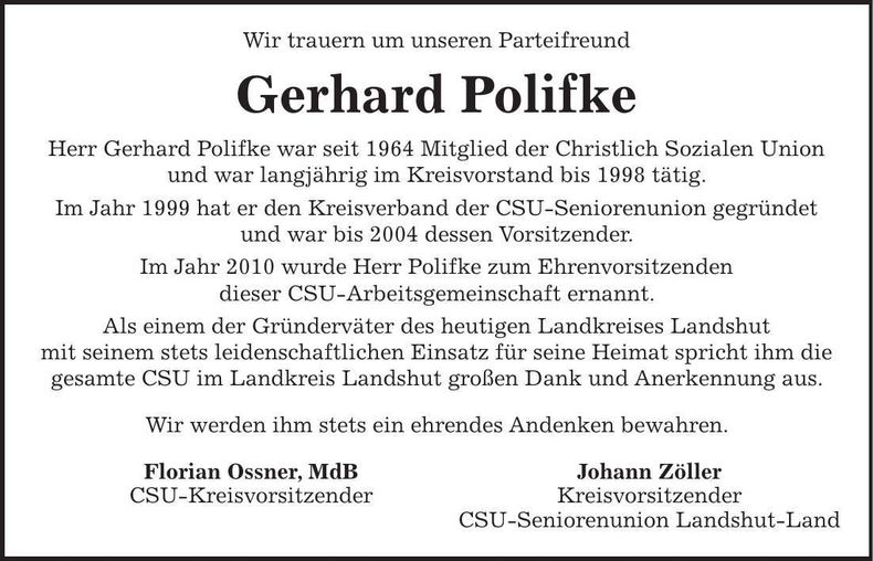 Traueranzeige Gerhard Polifke