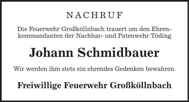 Traueranzeige Johann Schmidbauer