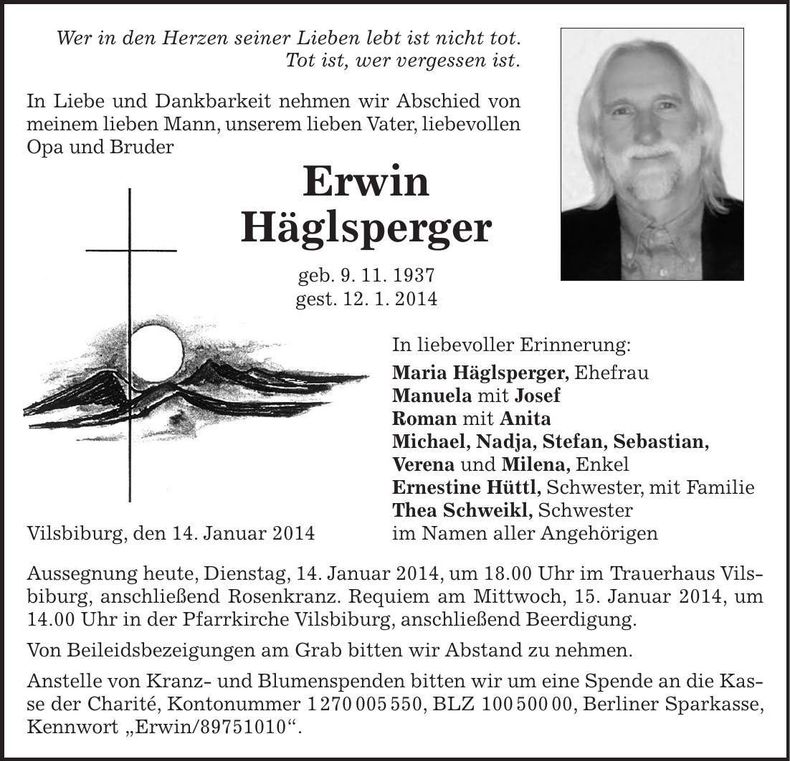 Traueranzeige Erwin Häglsperger