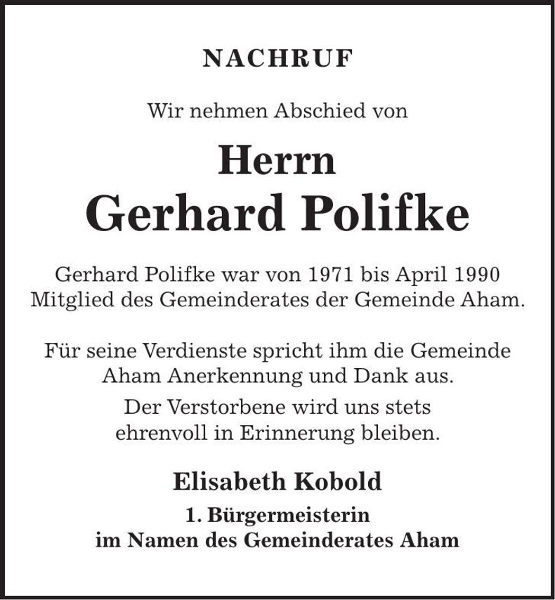 Traueranzeige Gerhard Polifke