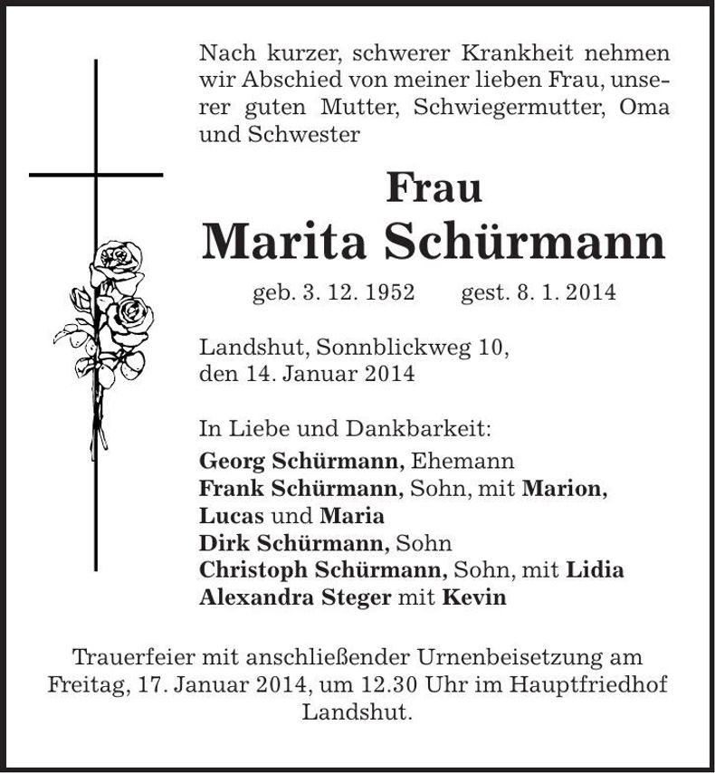 Traueranzeige Marita Schürmann