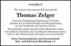 Traueranzeige Thomas Zelger