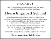 Traueranzeige Engelbert Schmid