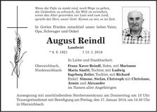 Traueranzeige August Reindl